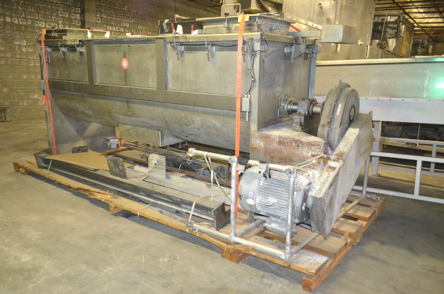 used 120 Cu.Ft. S. HOWES Stainless Steel Ribbon Blender. Driven by 40 HP, 208-230/460 volt motor into Gear reducer.  Trough is 144